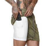 SHORTS COM 2 CAMADAS ESPORTIVO - BRANCO/MARROM CLARO