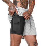 SHORTS COM 2 CAMADAS ESPORTIVO - BRANCO/MARROM CLARO