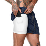 SHORTS COM 2 CAMADAS ESPORTIVO - BRANCO/MARROM CLARO