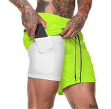 SHORTS COM 2 CAMADAS ESPORTIVO - BRANCO/MARROM CLARO