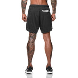 SHORTS COM 2 CAMADAS ESPORTIVO - BRANCO/MARROM CLARO