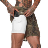 SHORTS COM 2 CAMADAS ESPORTIVO - BRANCO/MARROM CLARO