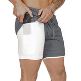 SHORTS COM 2 CAMADAS ESPORTIVO - BRANCO/MARROM CLARO