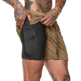 SHORTS COM 2 CAMADAS ESPORTIVO - BRANCO/MARROM CLARO